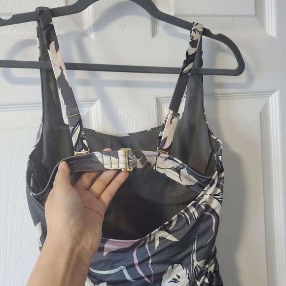 Athleta Aqualuxe Gray Floral Print Ruched Tankini Swim Top - Picture 7 of 10